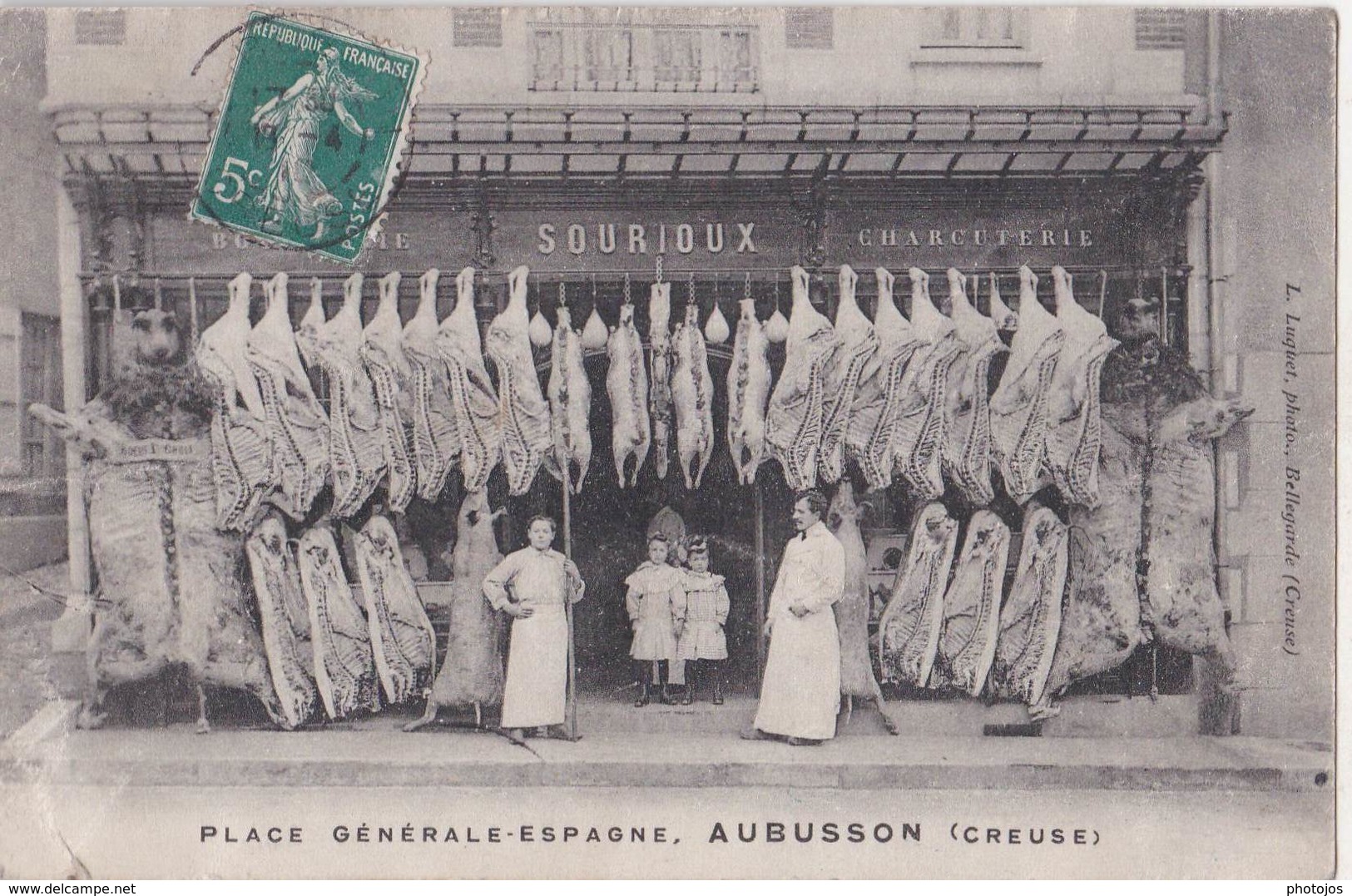 Rare CPA  Aubusson  (23)   Boucherie Sourioux Place Generale Espagne Belle Devanture    Pas D'editeur - Aubusson