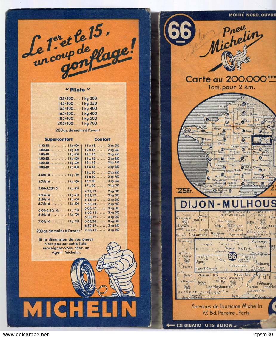 Carte Géographique MICHELIN - N° 066 DIJON - MULHOUSE 1946 - Roadmaps