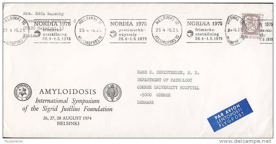 Finland Par Avion Flygpost Label AMYLOIDOSIS International Symposium HELSINKI, NORDIA 1975 Cover Brief ODENSE Denmark - Covers & Documents