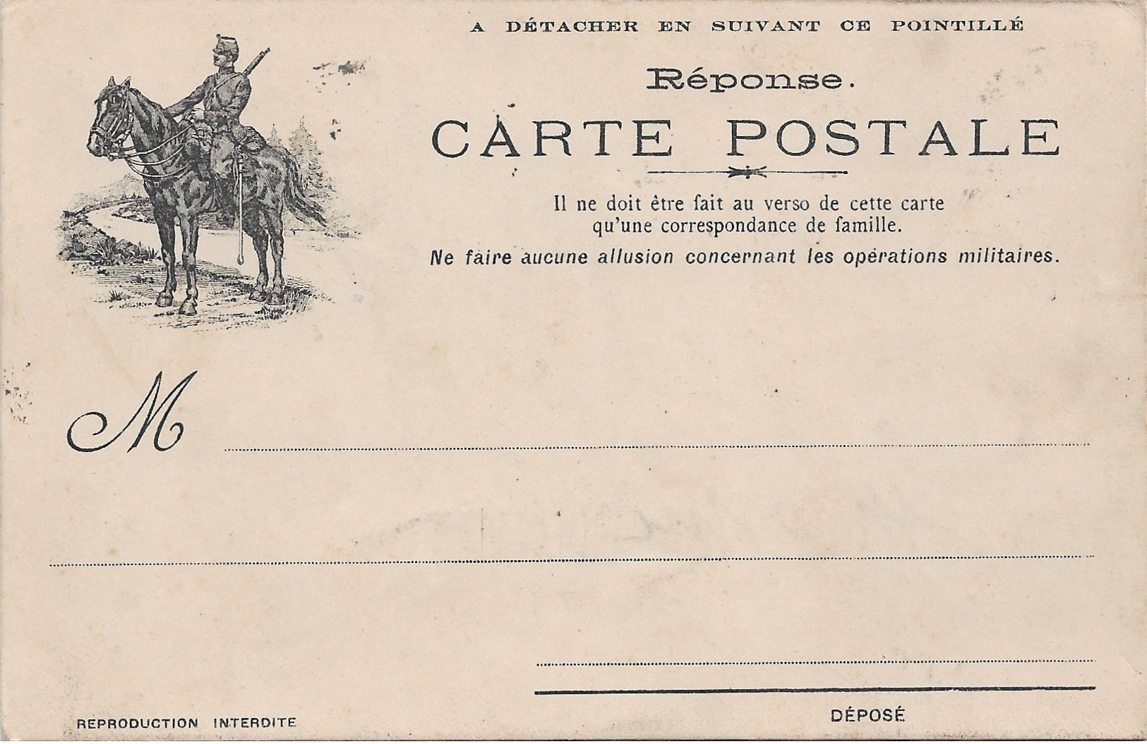 Carte Franchise Militaire  CAVALIER  P8 - Guerre De 1914-18