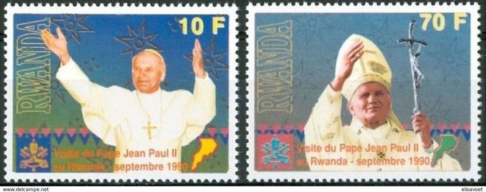 Rwanda Ruanda 1990 Yvertn°  1377-1378  *** MNH Cote 20 Euro  Pape Jean-Paul II Paus Johannes Paulus II - Neufs