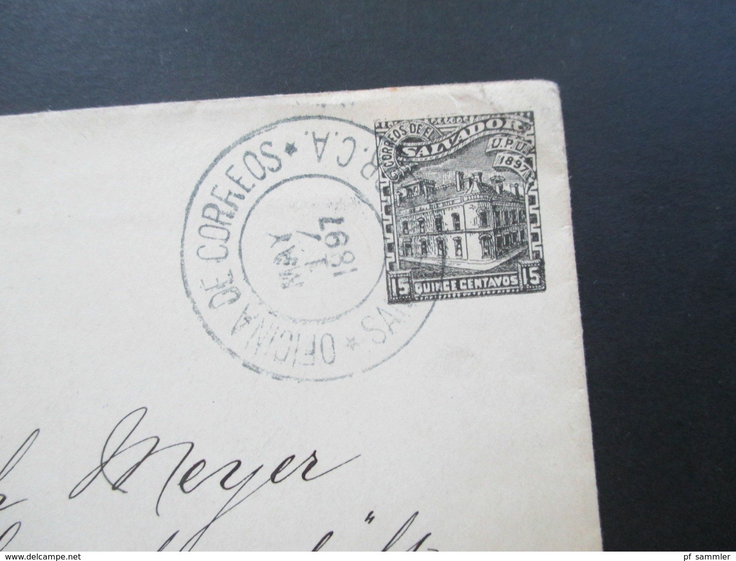 El Salvador 1897 GA Umschlag  K1 Foreign N.Y. Transit Via Panama - New York Schiffspost Mit Ak Stempel K1 Hannover - Salvador