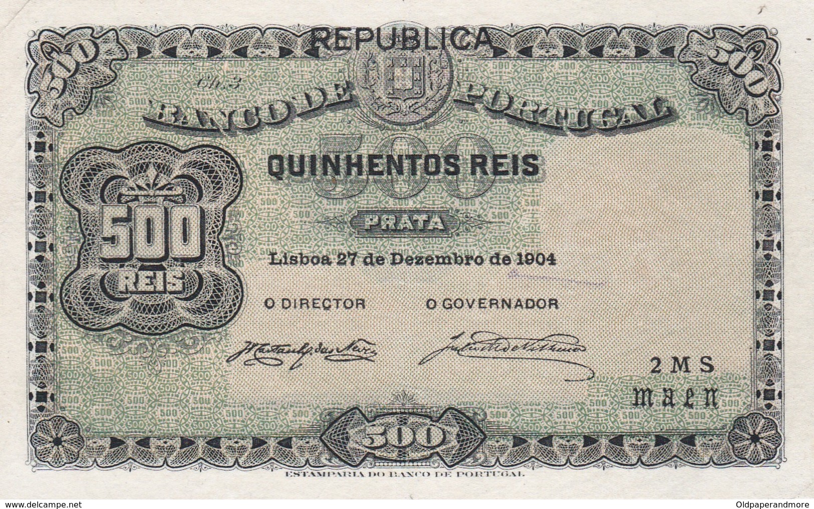 PORTUGAL BANKNOTE - 500 REIS - CHAPA 3 - 27 - 12 - 1904 - Portugal