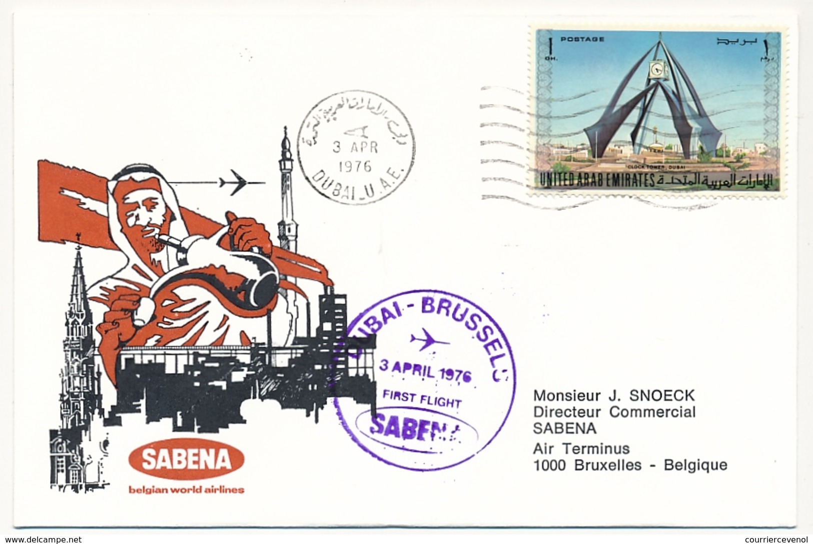 BELGIQUE / DUBAI - 2 Enveloppes SABENA - 1ere Liaison Aérienne - BRUXELLES - DUBAI 1/4/1976 Et Retour 3/4/1976 - Altri & Non Classificati