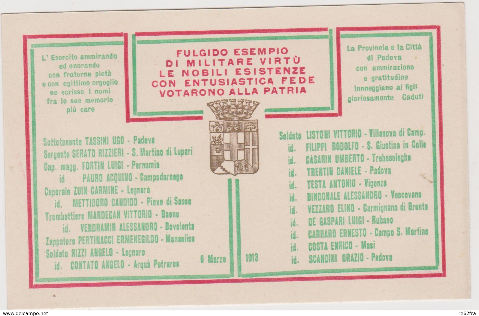 Padova E Provincia, 6 Marzo 1913, Ai Figli Gloriosamente Caduti - F.p. - Anni '1910 - Monumenti Ai Caduti