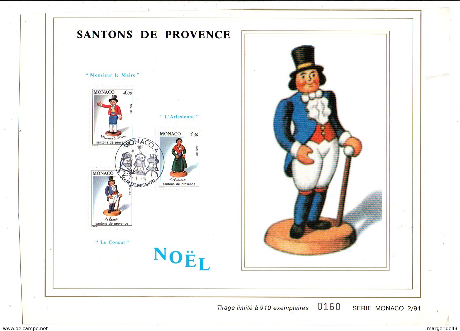 MONACO DOCUMENT FDC SANTONS DE PROVENCE  1991 - Cartas & Documentos