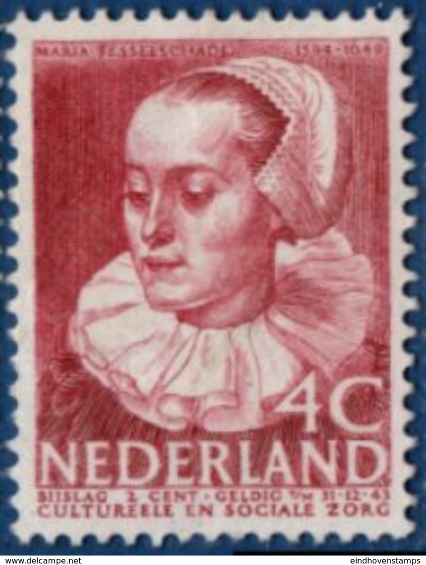 Netherland 1938, Maria Tesselschade, Poet, 1 Value MNH Famous Dutch Persons, Named After A Sunken Ship - Sonstige & Ohne Zuordnung