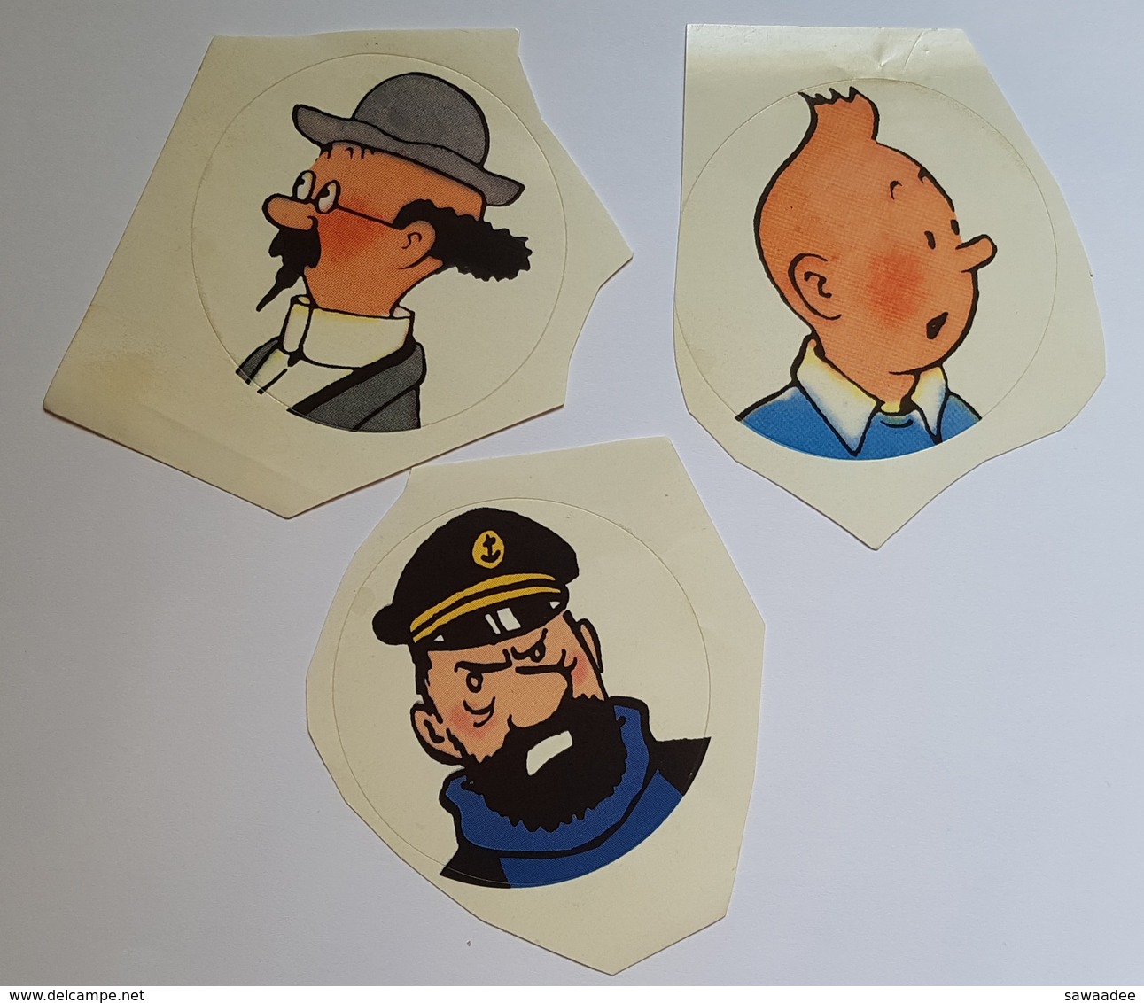 AUTOCOLLANT - LOT DE 3 - HERGE - PROFESSEUR TOURNESOL, TINTIN, CAPITAINE HADDOCK - DIAMETRE : 6cm - Autocolantes