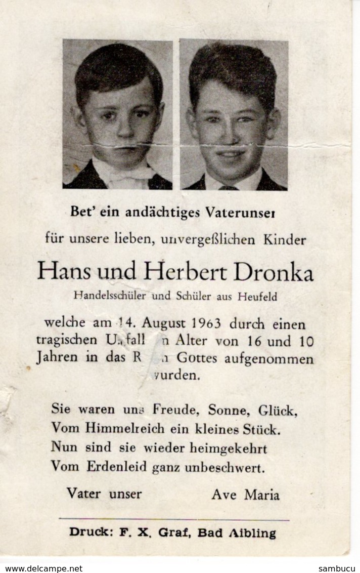 Sterbebild - Hans Und Herbert Dronka - Heufeld (Bruckmühl) 1963 - Andachtsbilder