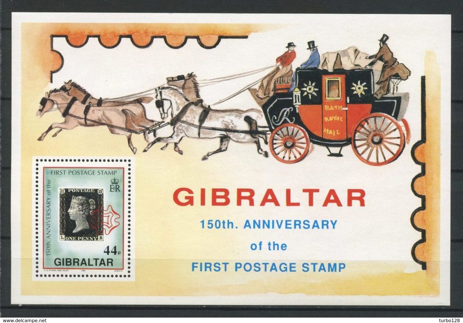 GIBRALTAR 1990 Bloc N° 14 ** Neufs MNH Superbes C 6 € Création Du Premier Timbre Sur T. Penny Black Chevaux Malle Poste - Gibraltar