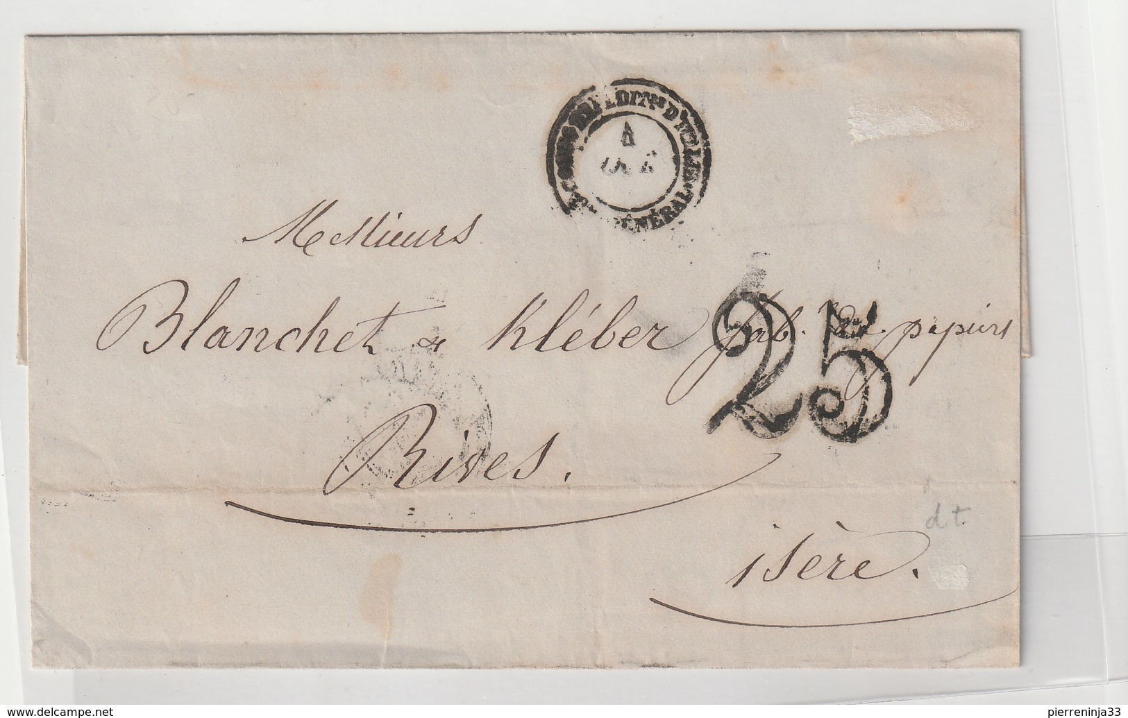 Lettre Avec Oblitération Peu Lisible Du Corps Expéditionnaire D'Italie /Quartier Général + Taxe 25 , 1852 - 1849-1876: Periodo Classico