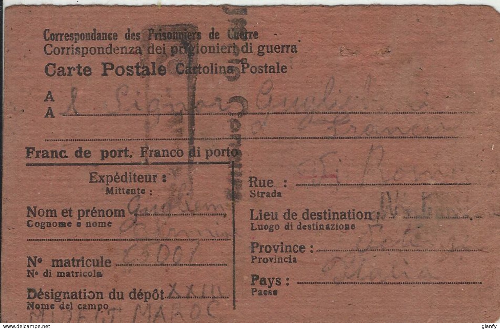 PRIGIONIERI POW CAMP DEPOT XXIII MIDELT MAROCCO 1944 MONTEMURRO - Posta Militare (PM)