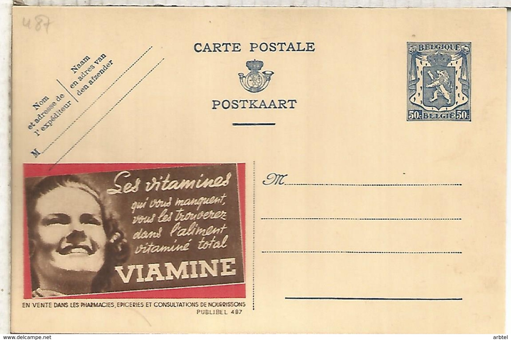 BELGICA ENTERO POSTAL PUBLIBEL VIAMINE VITAMINAS MEDICINA ENFERMEDAD FARMACIA - Disease