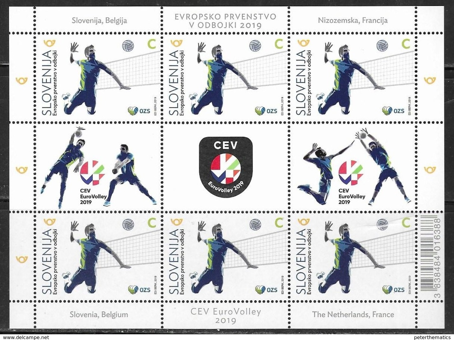 SLOVENIA , 2019, MNH, VOLLEYBALL, EUROPEAN VOLLEYBALL CHAMPIONSHIP, SHEETLET OF 6v+ TABS - Volleyball