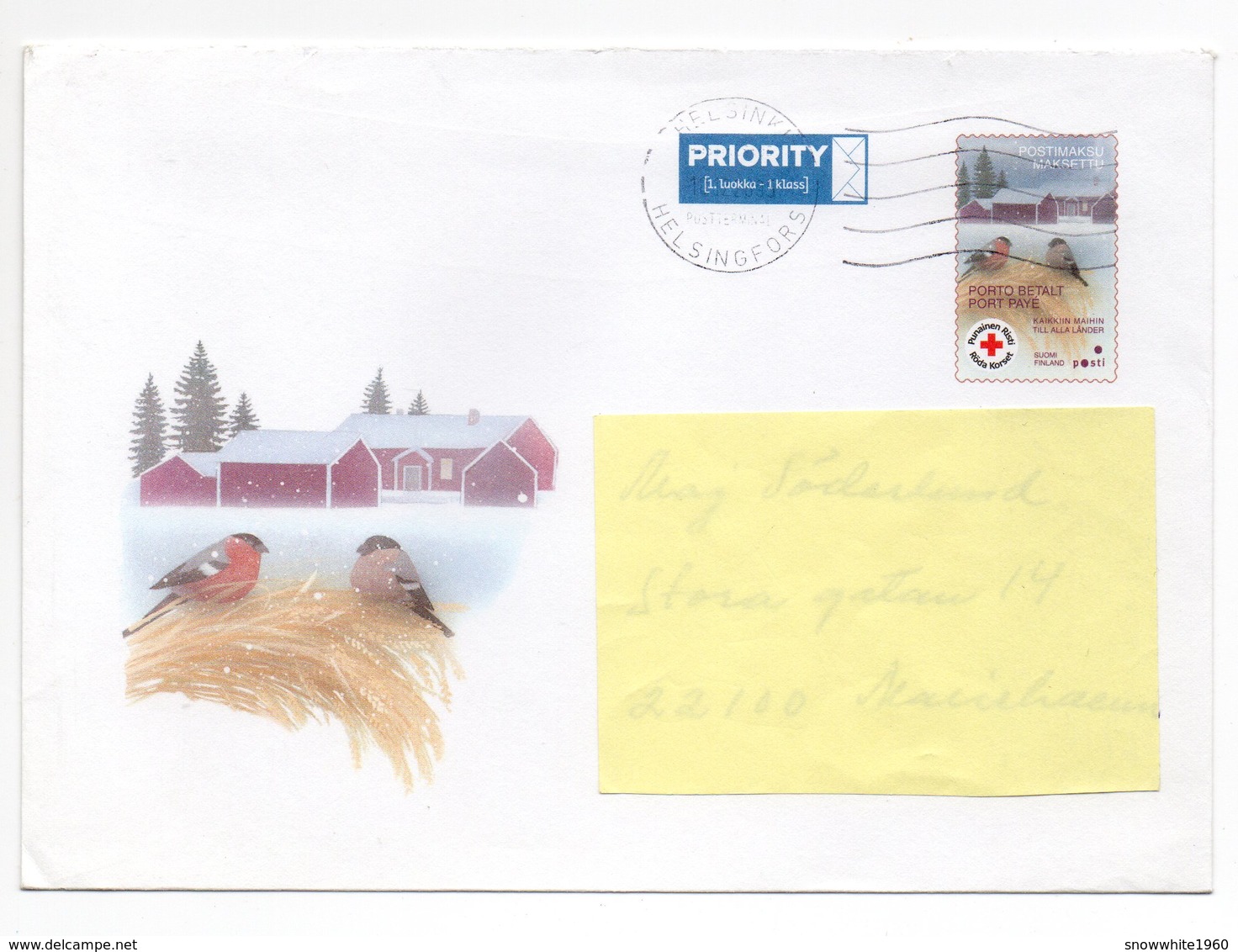 Postal Stationery Christmas COVER - RED CROSS Finland - STAMP BULLFINCHES - Postage Paid - Port Payé - Postwaardestukken