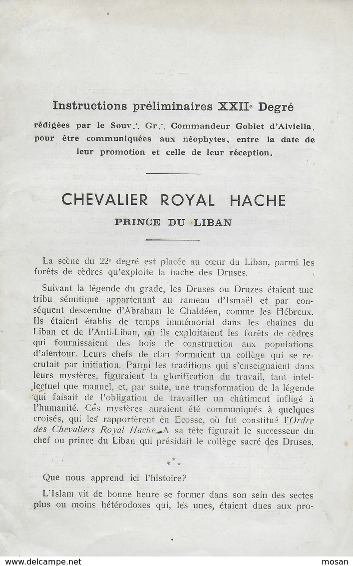 Franc-Maçonnerie. Francs-Maçons. Chevalier Royal Hache - Prince Du Liban - Esotérisme