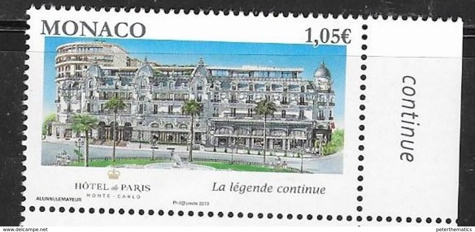 MONACO , 2019, MNH, HOTELS, HOTEL DE PARIS, 1v - Settore Alberghiero & Ristorazione