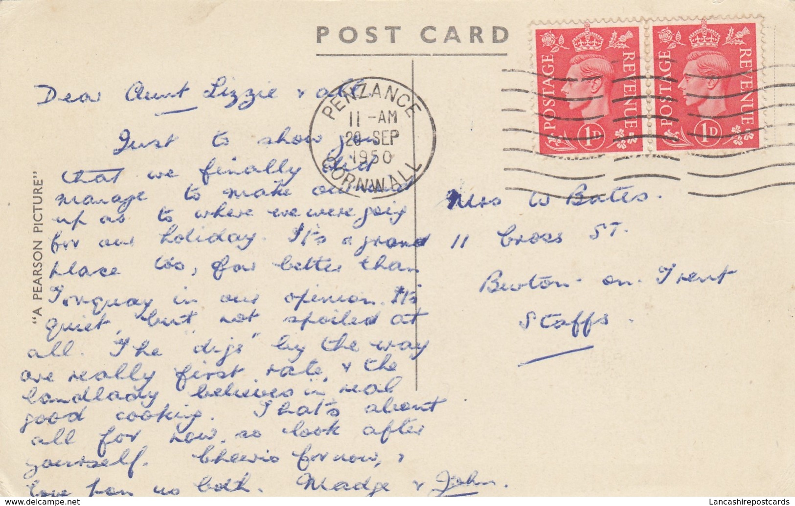 Postcard Penzance Cornwall PU 1950 My Ref  B13581 - Other & Unclassified