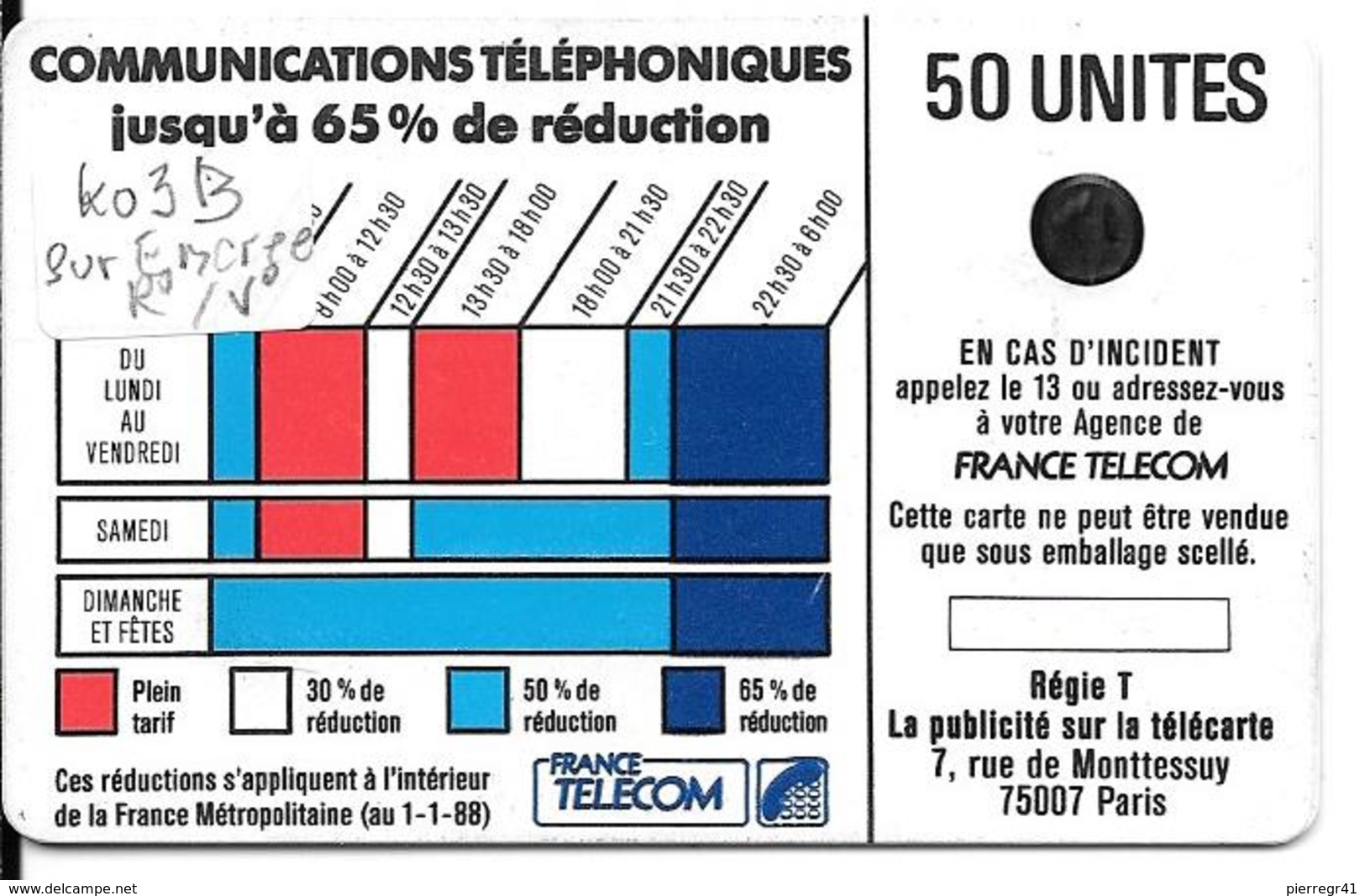 CARTE-PUBLIC-Ko3B.610.V1.Sur Encré R°/V°-50U-SC3-OFFSET GLACEE-Puce 7 Noire-6Pe N°106705-CORDON BLEU--TBE - Cordons'