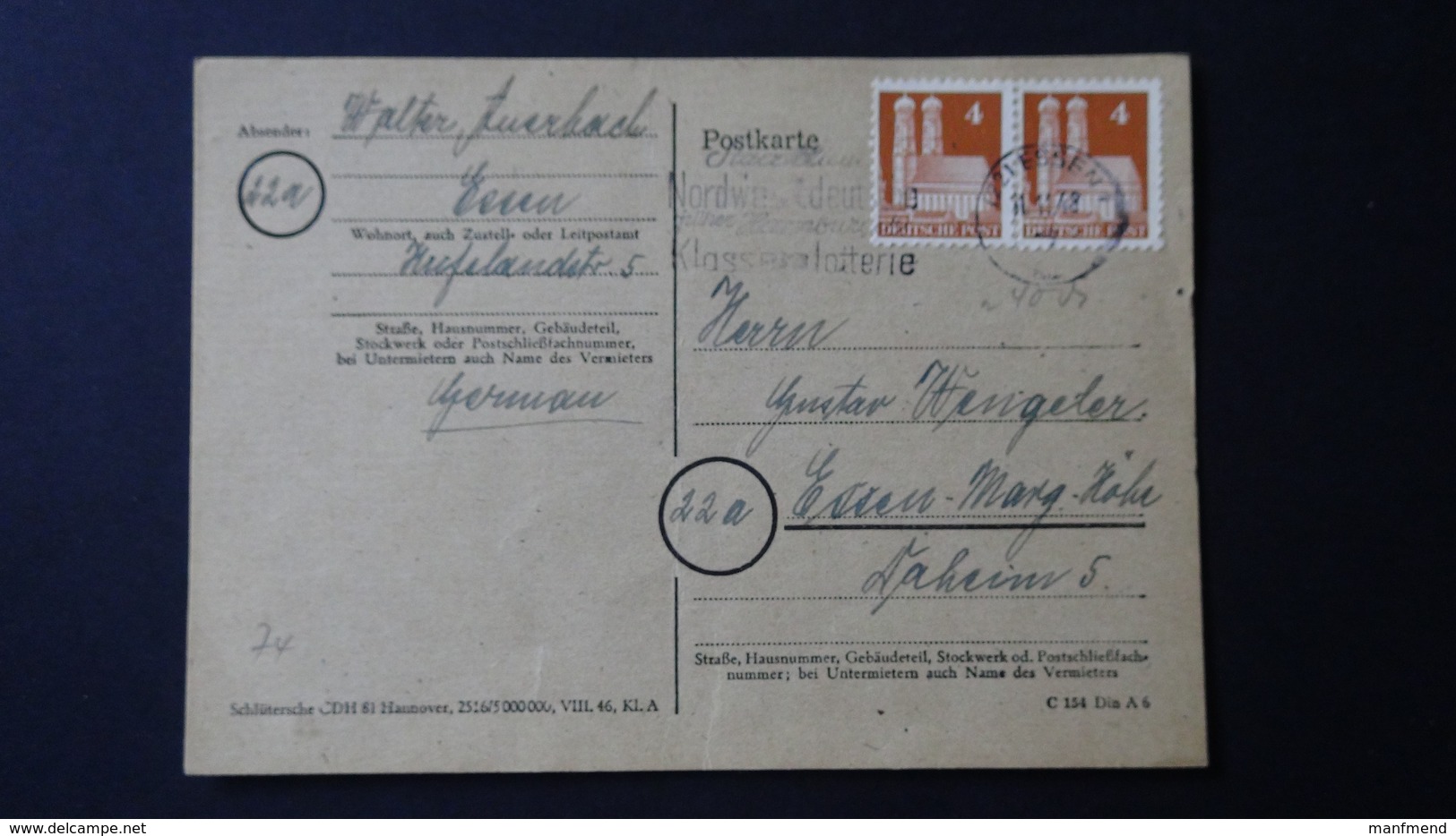 Germany - American And British Occupation Zones - 1948 - Mi:DE 74 On Postcard - Look Scans - Autres & Non Classés