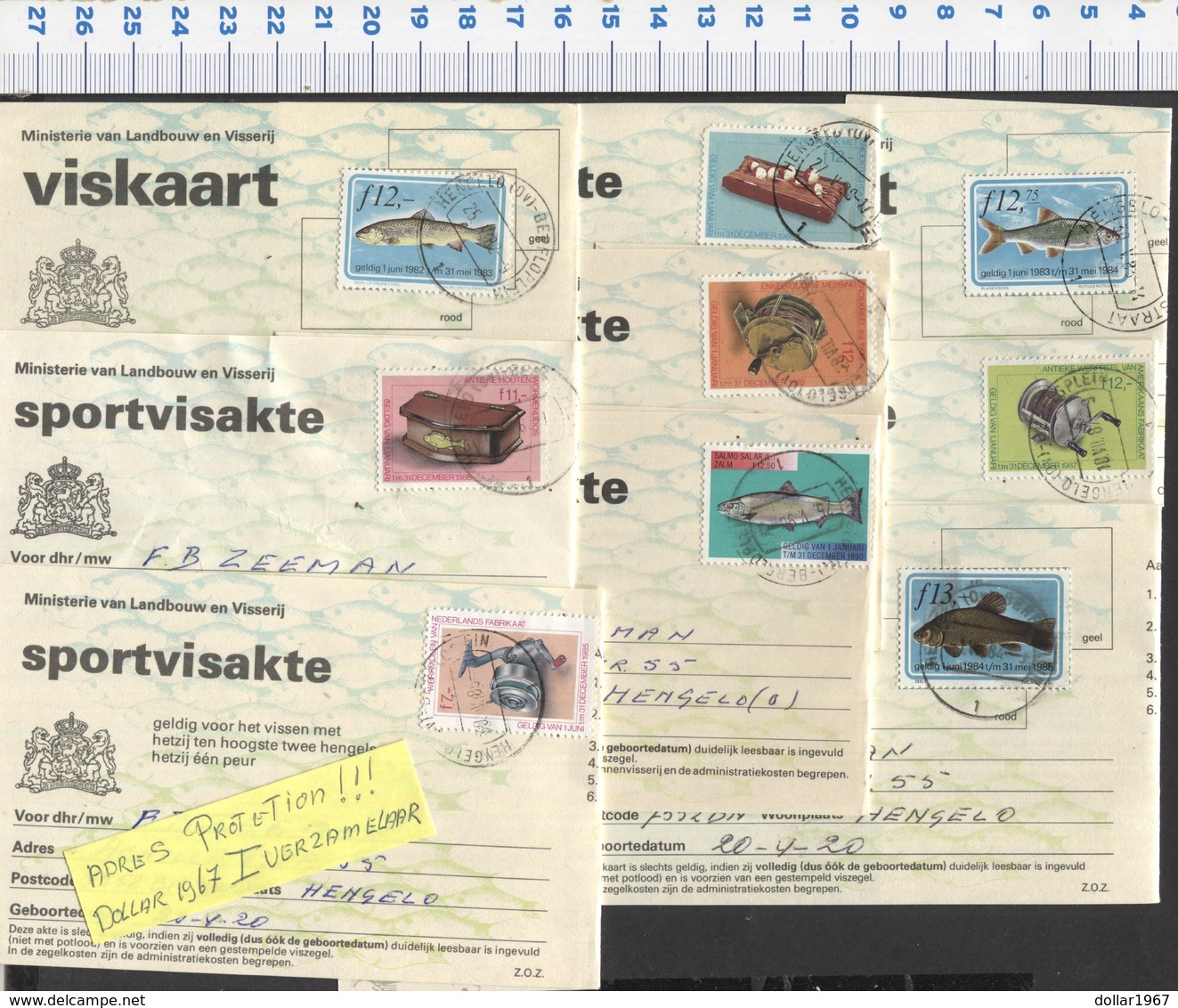 .9 X Oude Viskaart / Sportvisakte 1982 - 1990 -  Used - See The 2 Scans For Condition.(Originalscan ) - Non Classificati