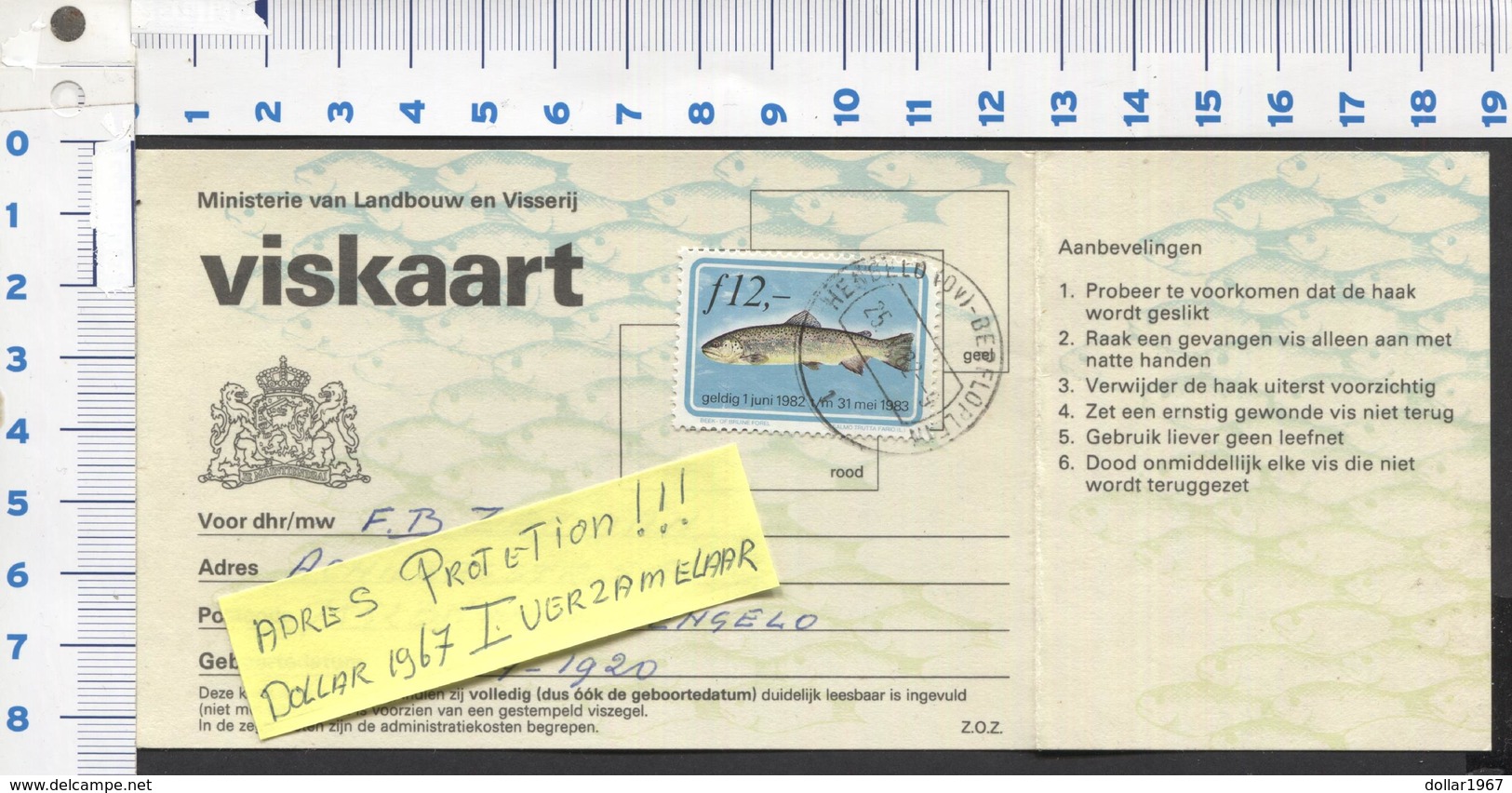 .9 X Oude Viskaart / Sportvisakte 1982 - 1990 -  Used - See The 2 Scans For Condition.(Originalscan ) - Non Classificati