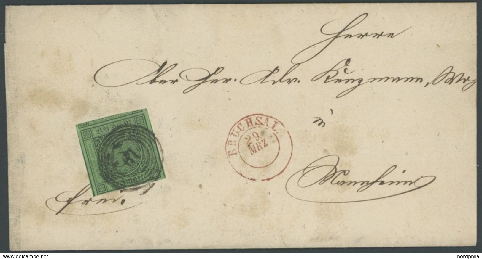 1853, 3 Kr. Schwarz Auf Grün, Riesenrandiges Kabinettstück (mit Teilen Von 4 Nebenmarken) Mit Nummernstempel 19 Und Rote - Other & Unclassified