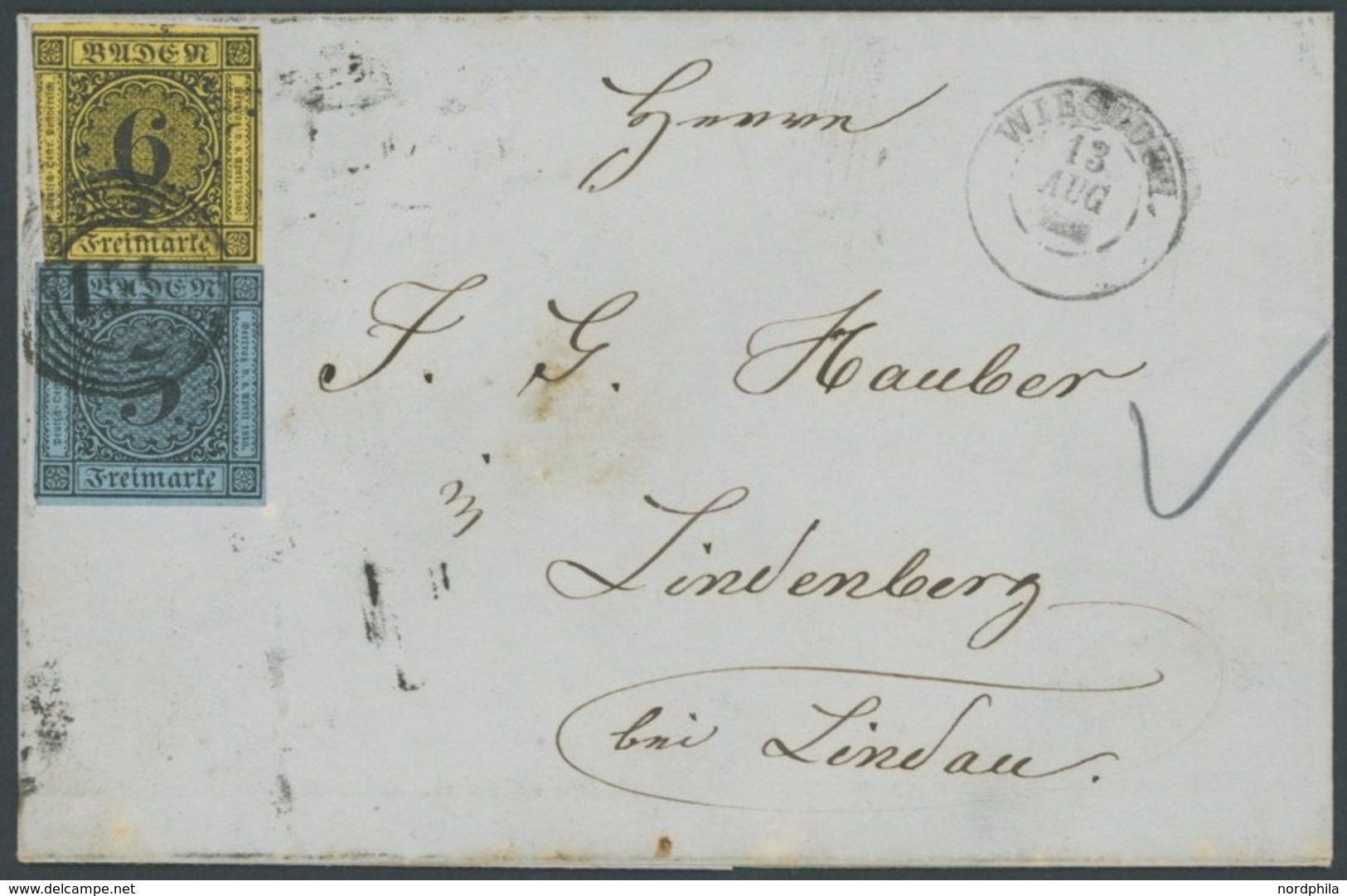 BADEN 7,8 BRIEF, 1860, 6 Kr. Schwarz Auf Gelb (teils Angeschnitten) Mit Fast Vollrandiger 3 Kr. Schwarz Auf Lebhaftgrauu - Andere & Zonder Classificatie