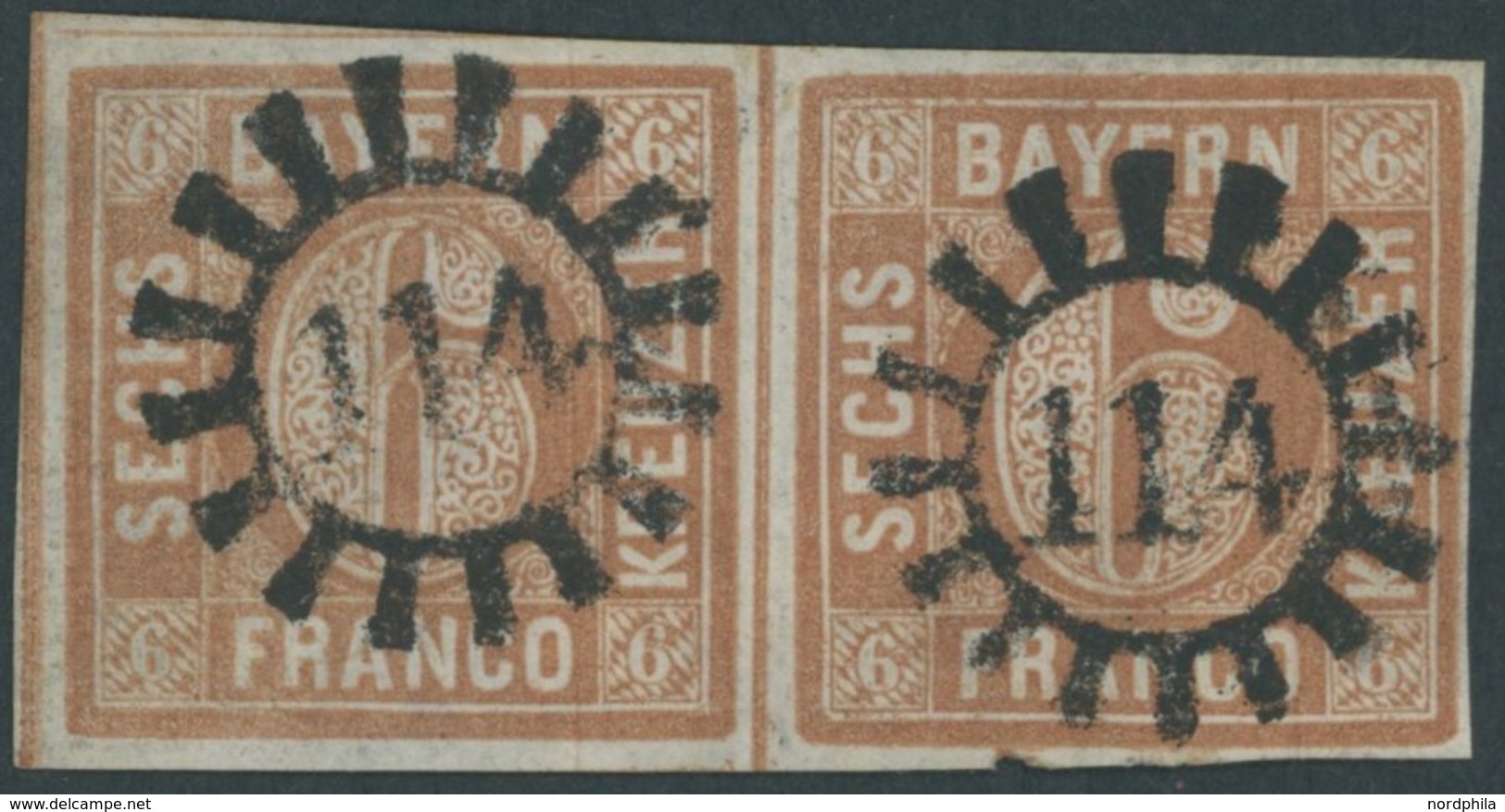 1850, 6 Kr. Dunkelbraunorange Im Waagerechten Paar Mit Zentrischem MR-Stempel 114 (GRÜNSTADT), Pracht -> Automatically G - Other & Unclassified