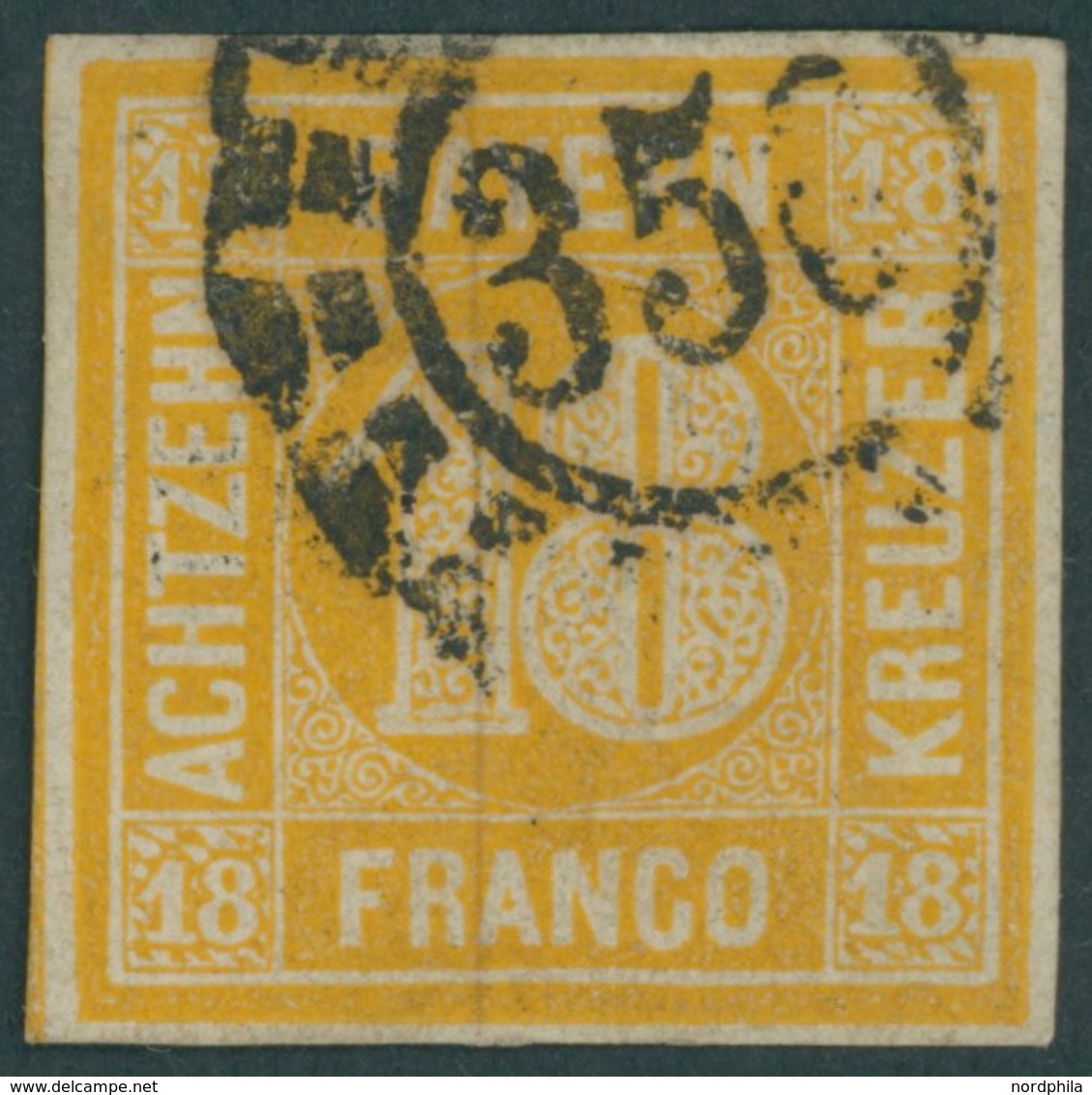 BAYERN 7 O, 1854, 18 Kr. Gelblichorange, Mit Offenem MR-Stempel 356, Pracht, Mi. 240.- - Sonstige & Ohne Zuordnung