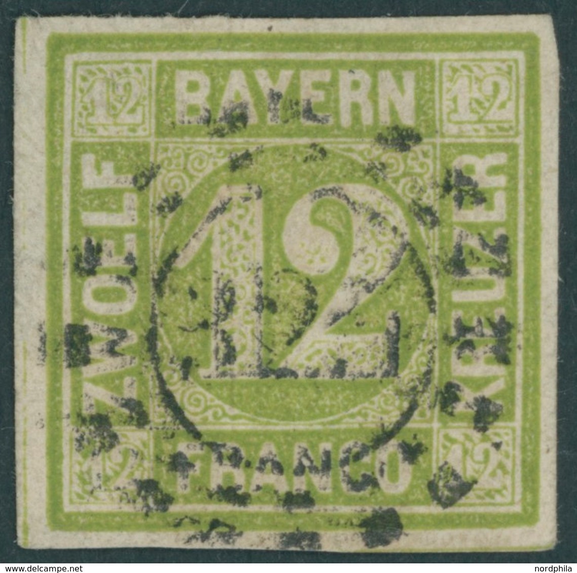 BAYERN 12 O, 1862, 12 Kr. Dunkelgelbgrün, Zentrischer MR-Stempel 325 (MÜNCHEN), Pracht, Gepr. Brettl, Mi. 100.- - Autres & Non Classés