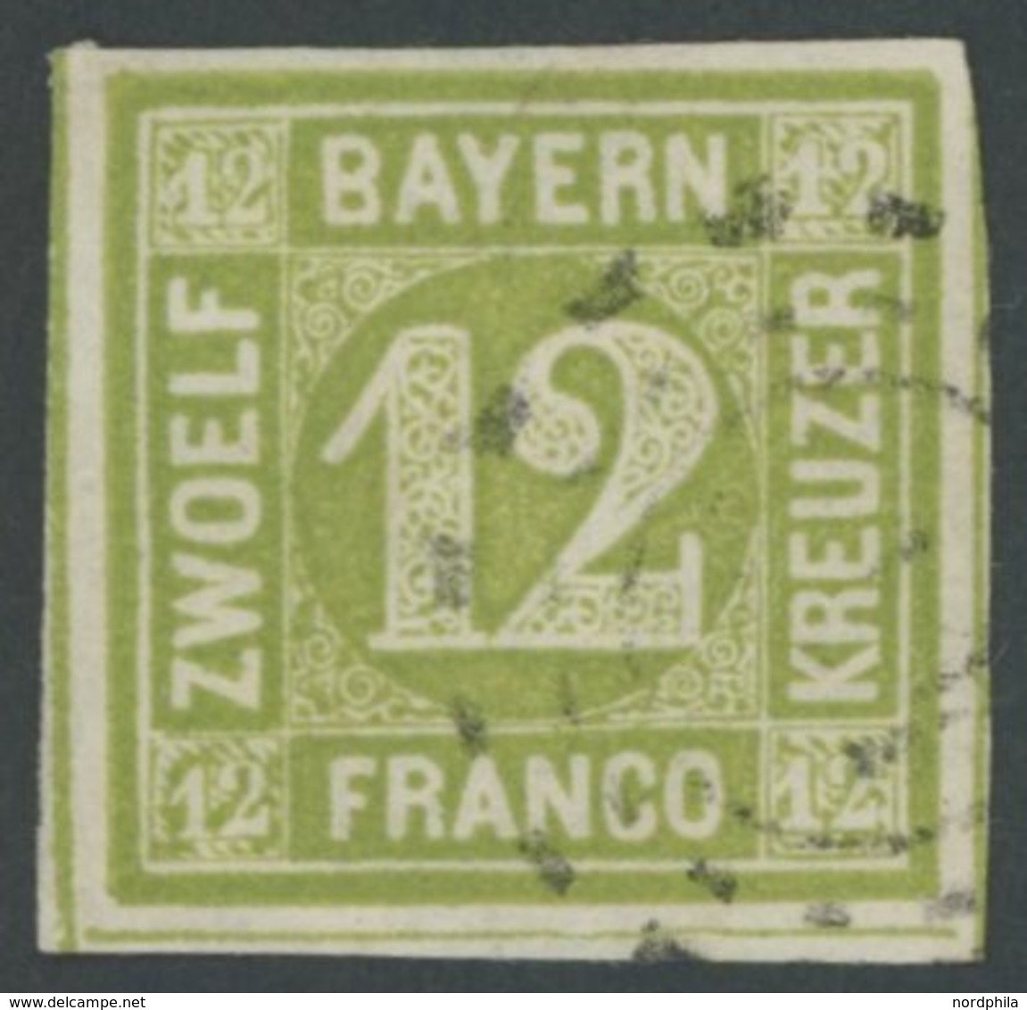 BAYERN 12 O, 1862, 12 Kr. Dunkelgelbgrün, Pracht, Gepr. Sem, Mi. 100.- - Andere & Zonder Classificatie