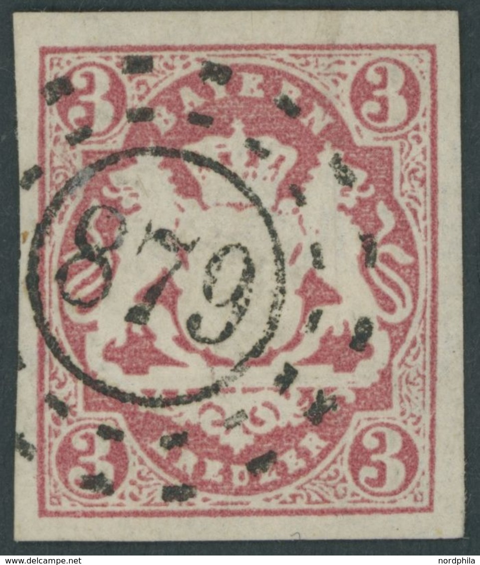 1867, 3 Kr. Hellrötlichkarmin, Offener MR-Stempel 879 (HOHENBERG), Kabinett -> Automatically Generated Translation: 1867 - Sonstige & Ohne Zuordnung