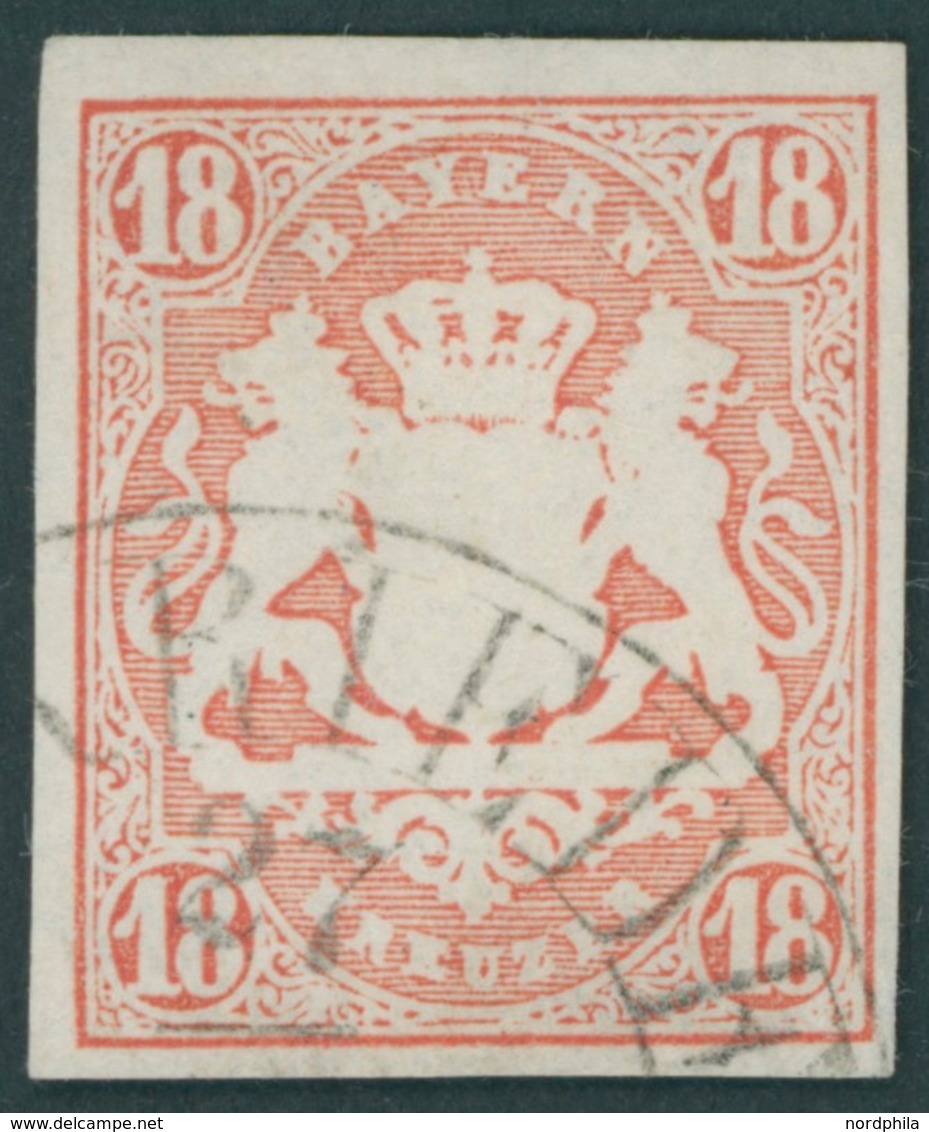 BAYERN 19 O, 1867, 18 Kr. Dunkelzinnoberrot, Segmentstempel, Pracht, Mi. (220.-) - Other & Unclassified