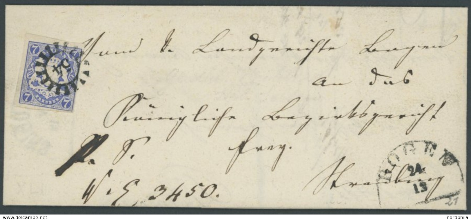 BAYERN 21b BRIEF, 1868, 7 Kr. Dunkelultramarin Auf Doppelt Verwendeter Briefhülle Mit MR-Stempel 54 (Bogen), Pracht, Gep - Other & Unclassified