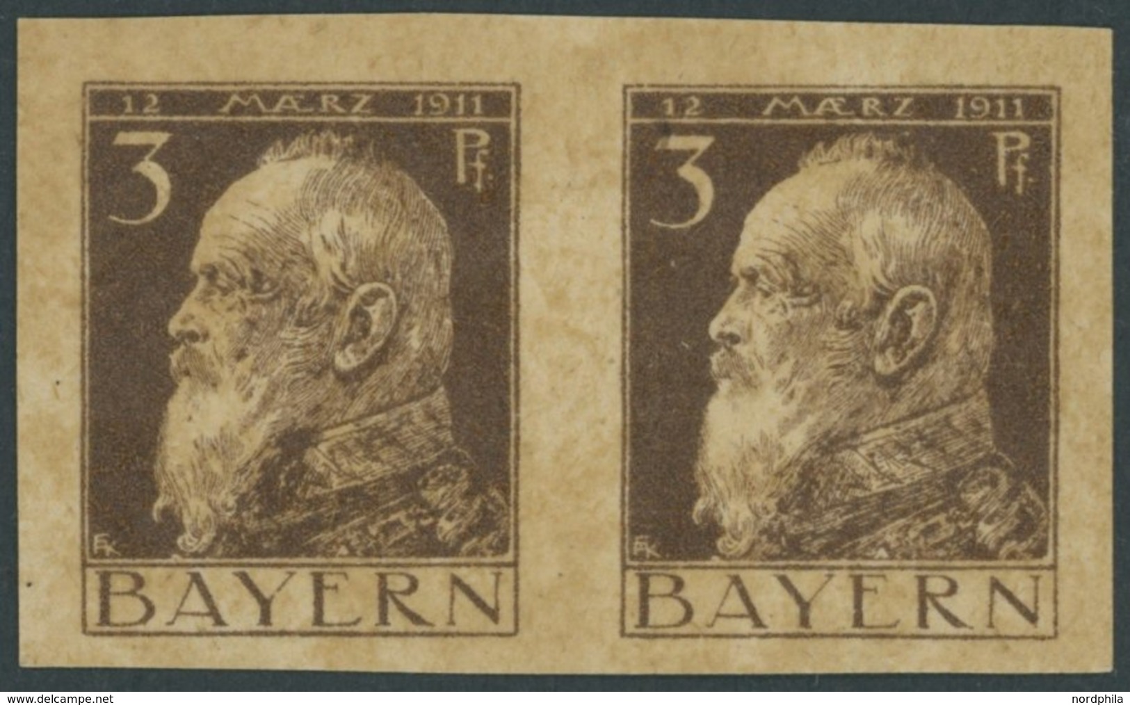 1911, Probedruck: 3 Pf. Luitpold Im Waagerechten Paar Auf Farbigem Kartonpapier, Ungezähnt, Postfrisch, Pracht -> Automa - Other & Unclassified