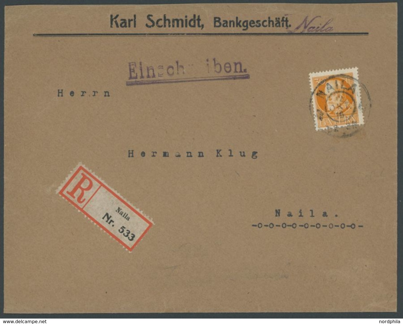 1916, 30 Pf. Friedensdruck, Einzelfrankatur Auf Orts-Einschreibbrief NAILA, Pracht -> Automatically Generated Translatio - Other & Unclassified