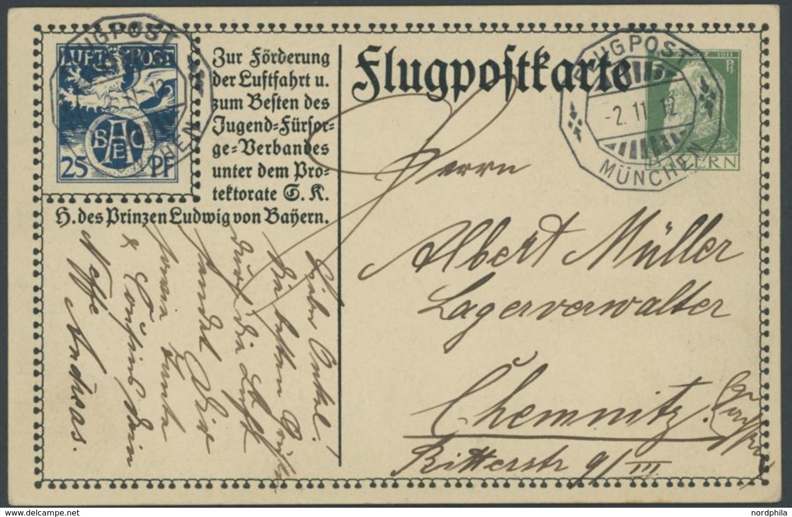 1912, 25 Pf. Blau BEAC Und 5 Pf. Grün, Seelandschaft, Sonderstempel MÜNCHEN, Pracht -> Automatically Generated Translati - Other & Unclassified