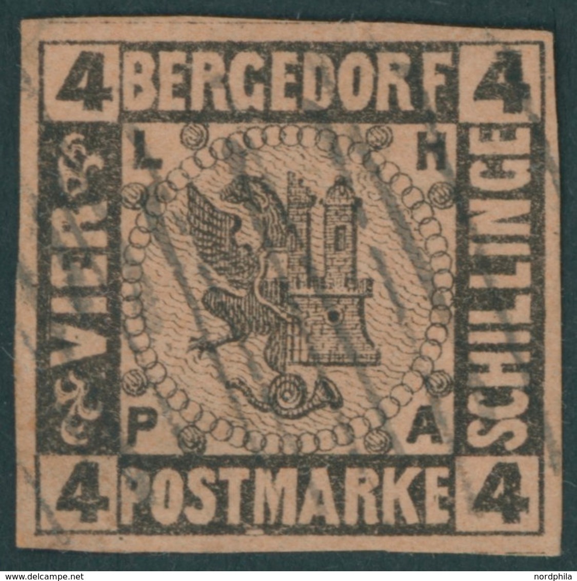 BERGEDORF 5 O, 1861, 4 S. Schwarz Auf Mattbraunorange, Rückseitig Teilweise Hinterlegt, Bildseitig Breitrandiges Farbfri - Bergedorf