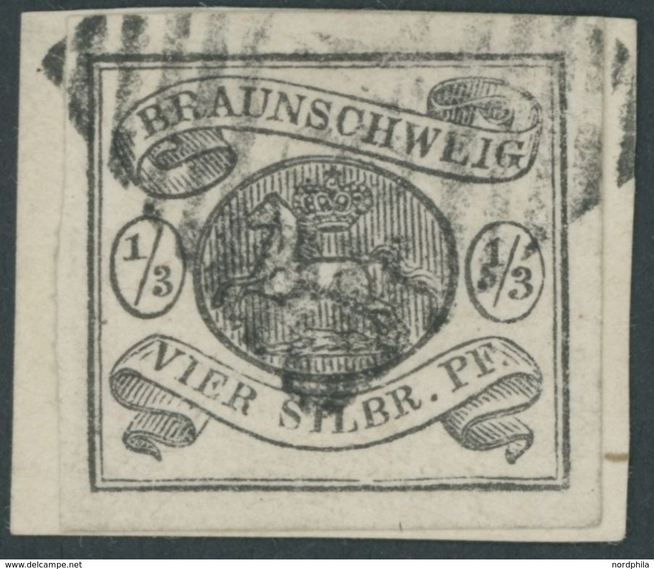 1853, 1/3 Sgr. Schwarz, Allseits Breitrandig Auf Briefstück (Marke Zur Kontrolle Gelöst Und Mit Falz Befestigt), Pracht, - Brunswick