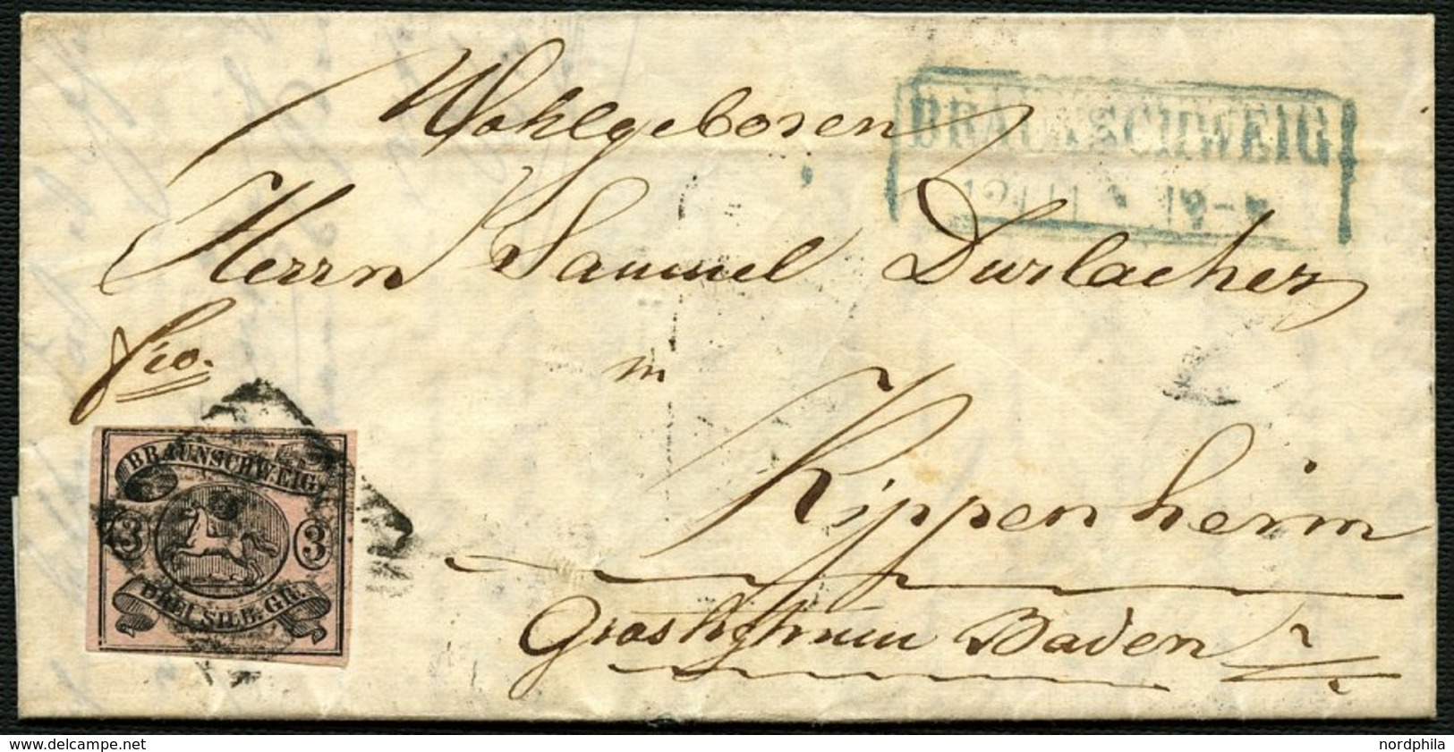 BRAUNSCHWEIG 8b BRIEF, 1857, 3 Sgr. Lebhaftrosa Auf Kleinem Brief Von BRAUNSCHWEIG Nach Kippenheim, Pracht - Brunswick