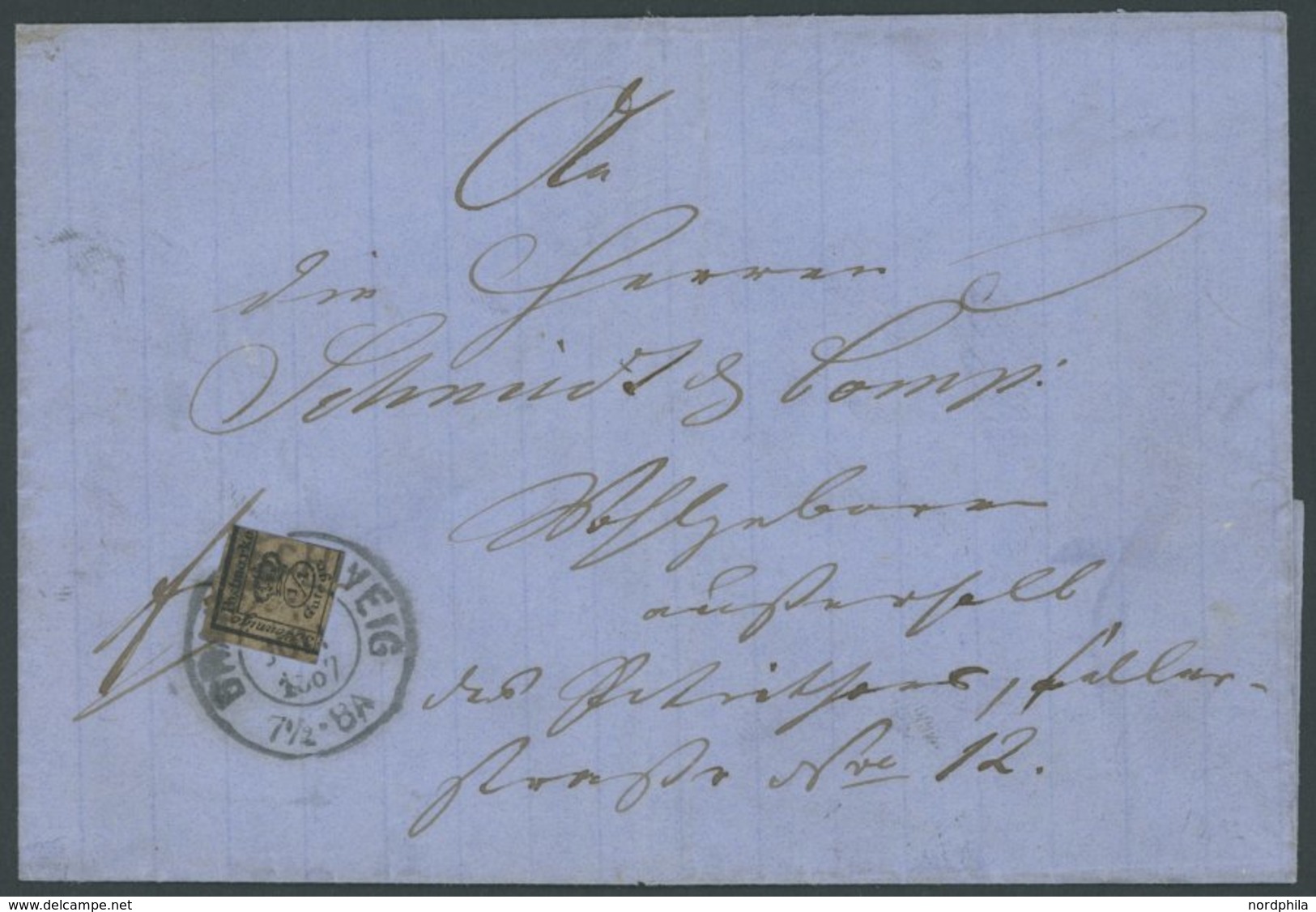 BRAUNSCHWEIG 9a BRIEF, 1867, 1/4 Gr. Schwarz Auf Graubraun Auf Kleinem Ortsbrief Aus BRAUNSCHWEIG, Pracht - Brunswick