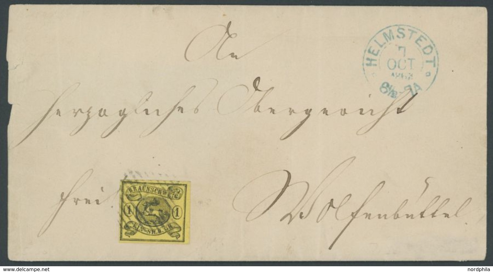 1861, 1 Sgr. Schwarz Auf Lebhaftgraugelb Mit Nummernstempel 21 Auf Vollständiger Briefhülle Von HELMSTEDT Nach Wolfenbüt - Braunschweig