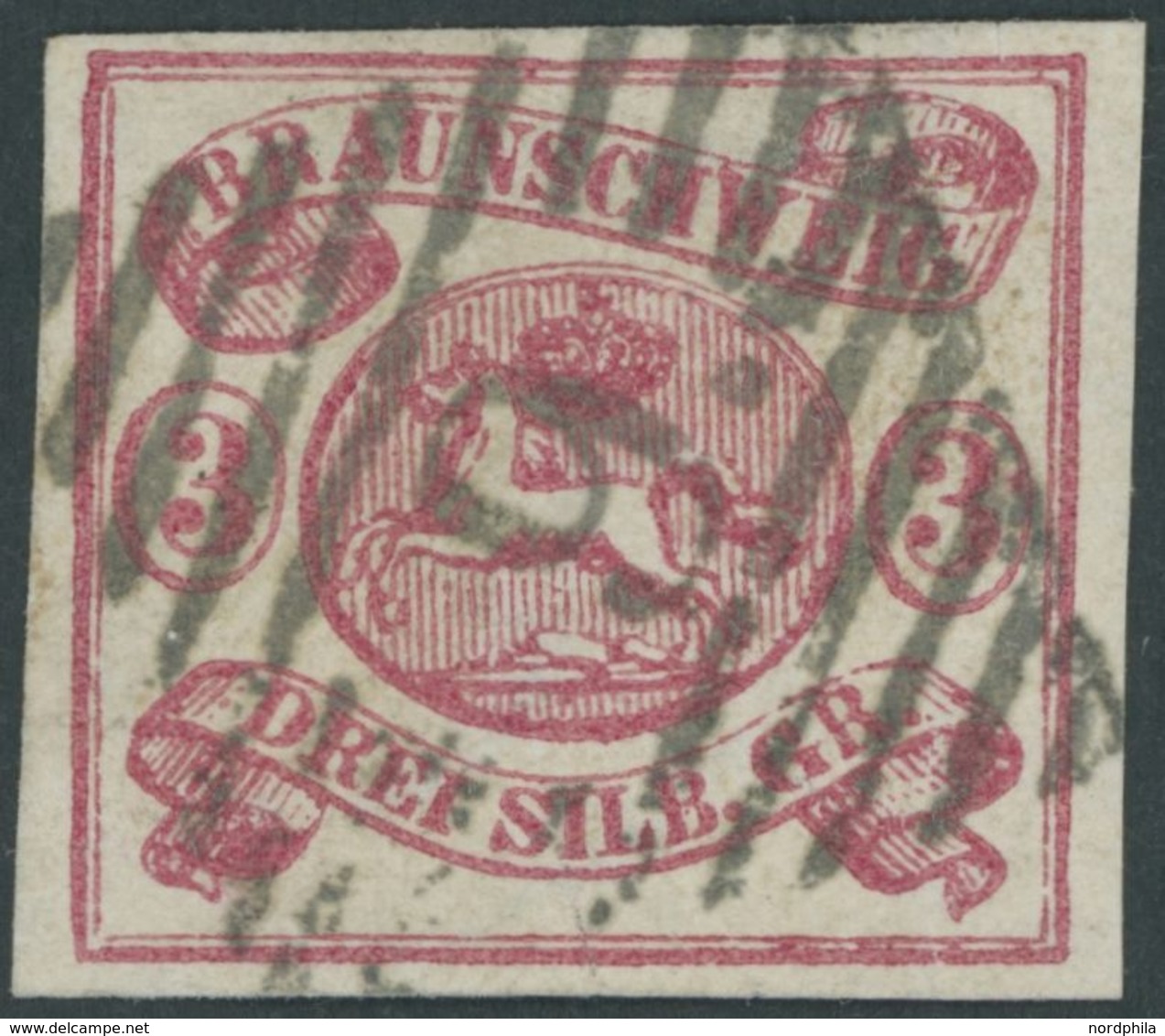 1862, 3 Sgr. Rosa, Nummernstempel 9, Pracht, Signiert, Mi. 280.- -> Automatically Generated Translation: 1862, 3 Sgr. Ro - Brunswick