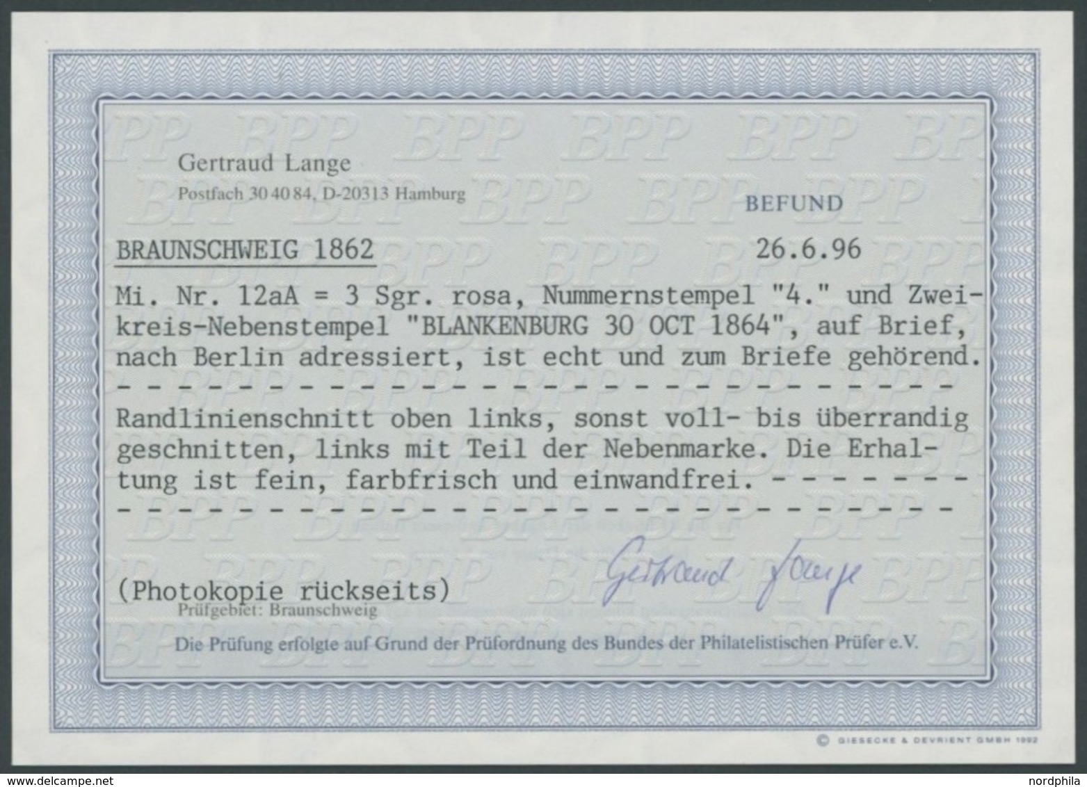 1864, 3 Sgr. Rosa Mit Nummernstempel 4 Auf Brief Von BLANKENBURG Nach Berlin, Randlinienschnitt Oben Linkes, Sonst Voll- - Braunschweig