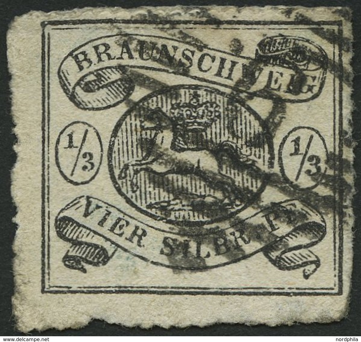 BRAUNSCHWEIG 13A O, 1864, 1/3 Sgr. Schwarz, Nummernstempel 9, Feinst (leichte Durchstichmängel), Gepr. Pfenninger (voll  - Brunswick