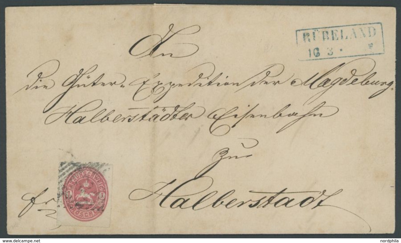 1867, 1 Gr. Rosa Mit Nummernstempel 35 Und Blauem R2 RÜBELAND Auf Brief Nach Halberstadt, Feinst, RR! -> Automatically G - Braunschweig