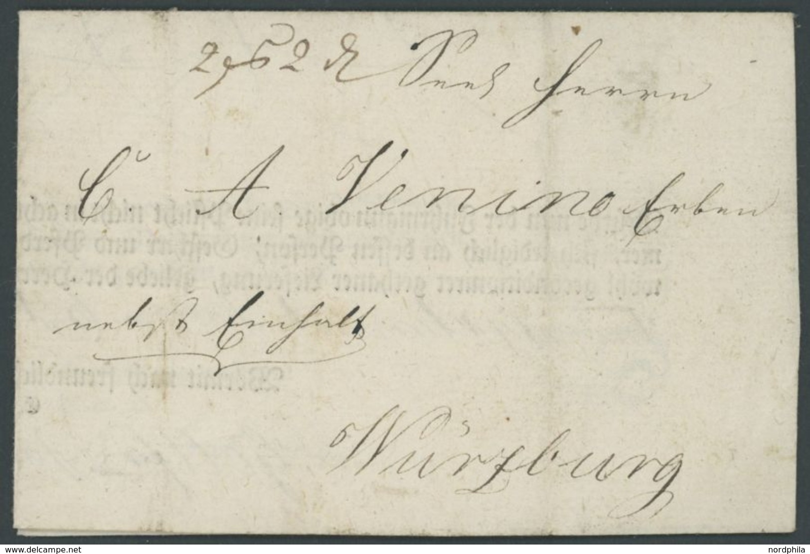 1799, Fuhrmannsbrief Von BREMEN Nach Würzburg, Pracht -> Automatically Generated Translation: 1799, Carter&#039,s Letter - Prephilately