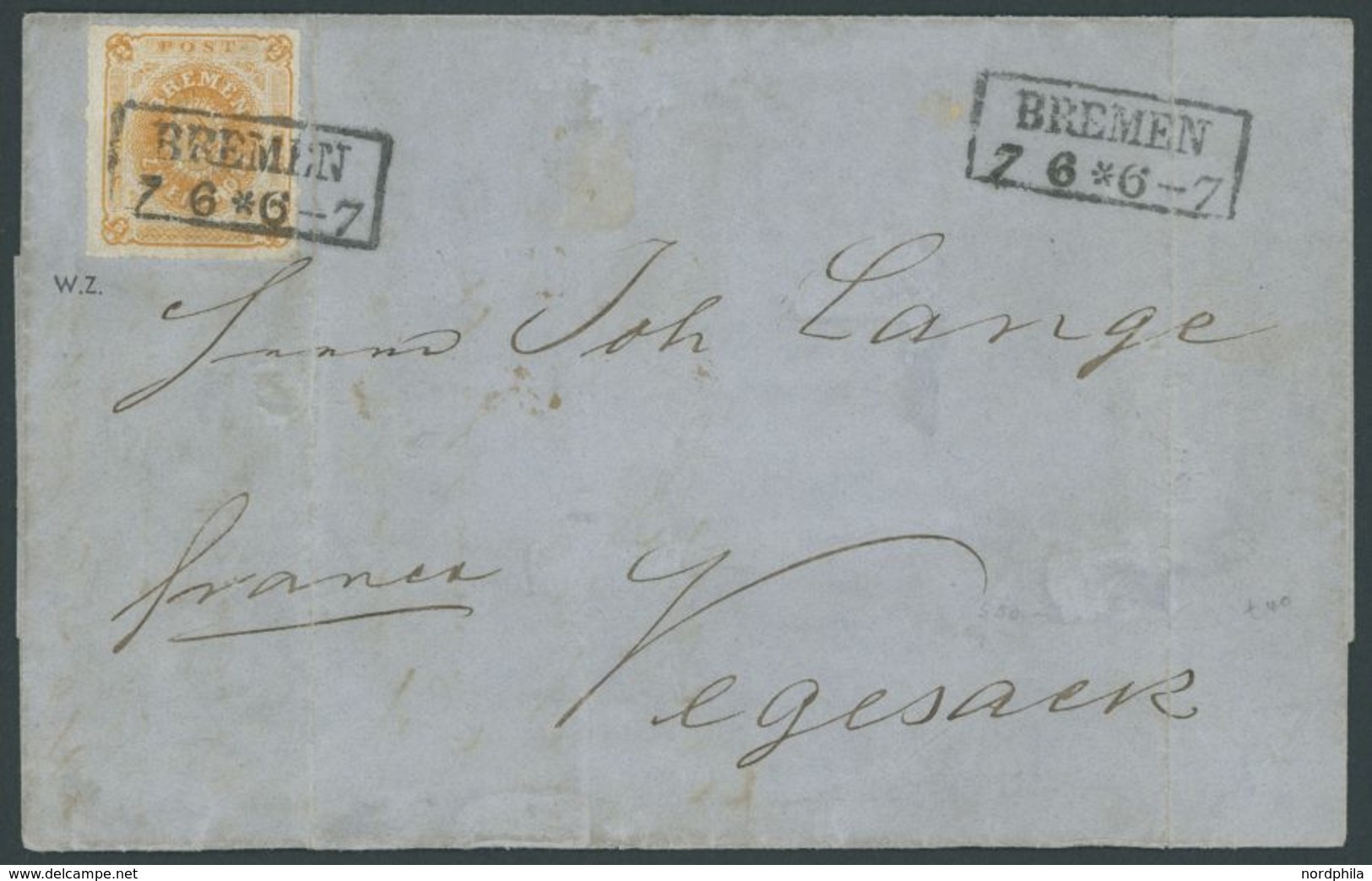 1864, 2 Gr. Dunkelgelblichorange, Farbfrisches Prachtstück Mit R2 BREMEN Auf Brief Nach Vegesack, R!, Fotoattestkopie W. - Bremen