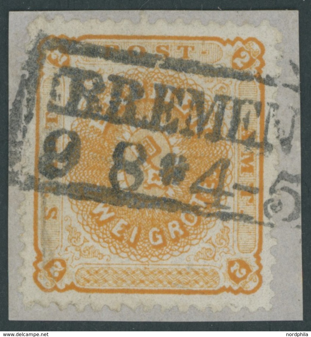 BREMEN 10a BrfStk, 1867, 2 Gr. Dunkelgelblichorange, üblich Gezähnt, Prachtbriefstück, Mi. 450.- - Brême